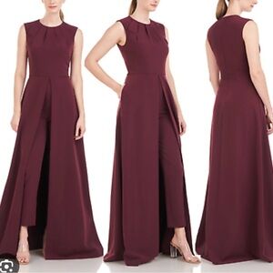 NWOT Kay Unger Zeda Crepe Dress Burgundy Pantsuit